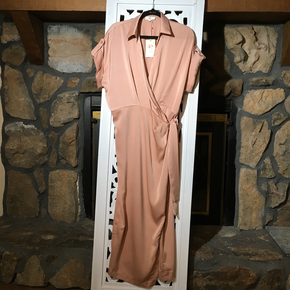 Entro Usa Pink-salmon Size L  Sheath Midi Dress with Notched Collar